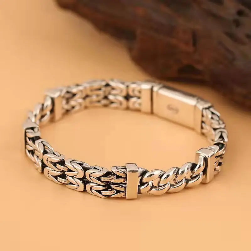 Bracciale Doppio Strato in Argento 925 – Stile Retro Etnico
