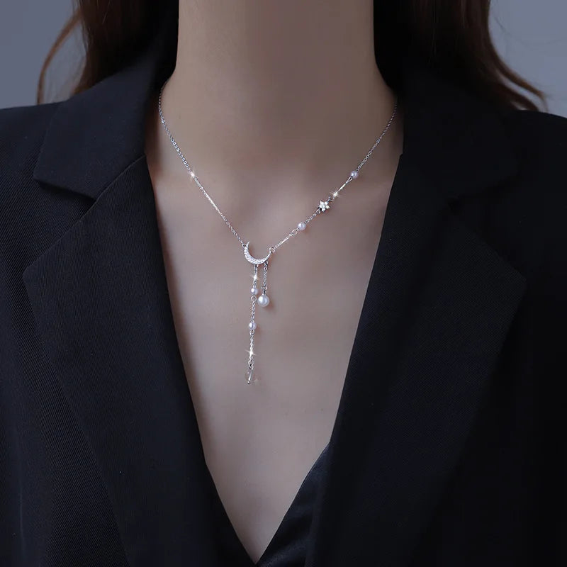 Collana Stella & Luna con Perle e Zirconi in Argento 925