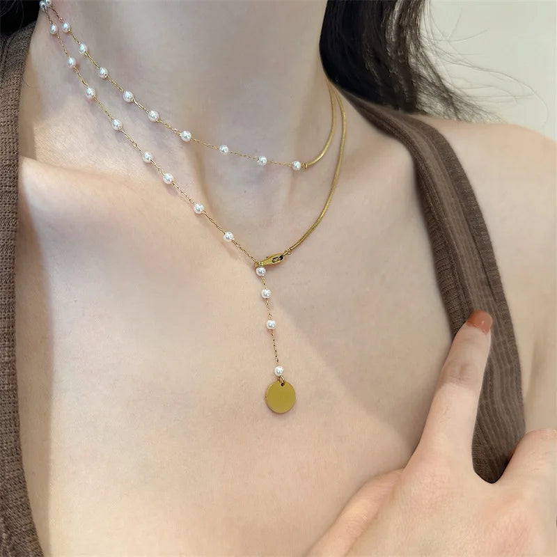 Collana Doppio Strato Snake & Perle – Stile Coreano