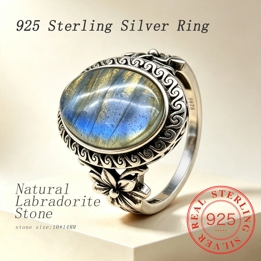 Anello con Pietra Labradorite in Argento 925 – Stile Vintage
