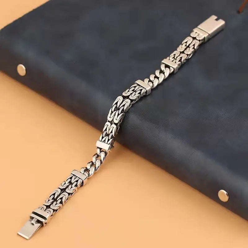 Bracciale Doppio Strato in Argento 925 – Stile Retro Etnico