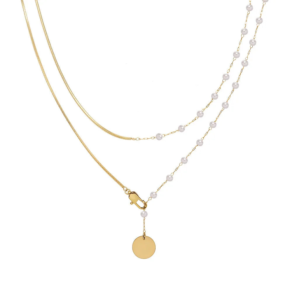 Collana Doppio Strato Snake & Perle – Stile Coreano