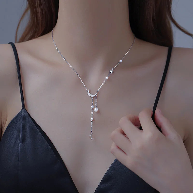Collana Stella & Luna con Perle e Zirconi in Argento 925