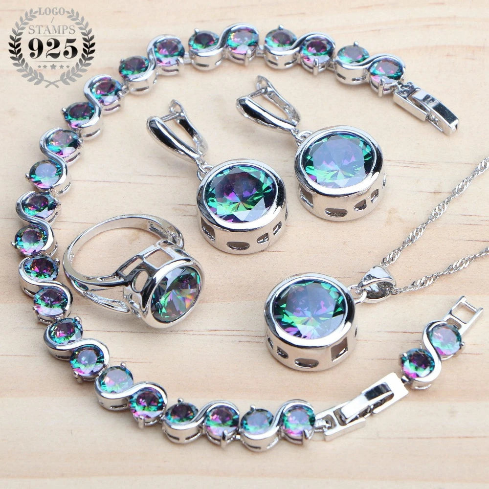 925 Sterling Silver Bridal Jewelry Set – Zircon Earrings, Ring, Bracelet & Necklace
