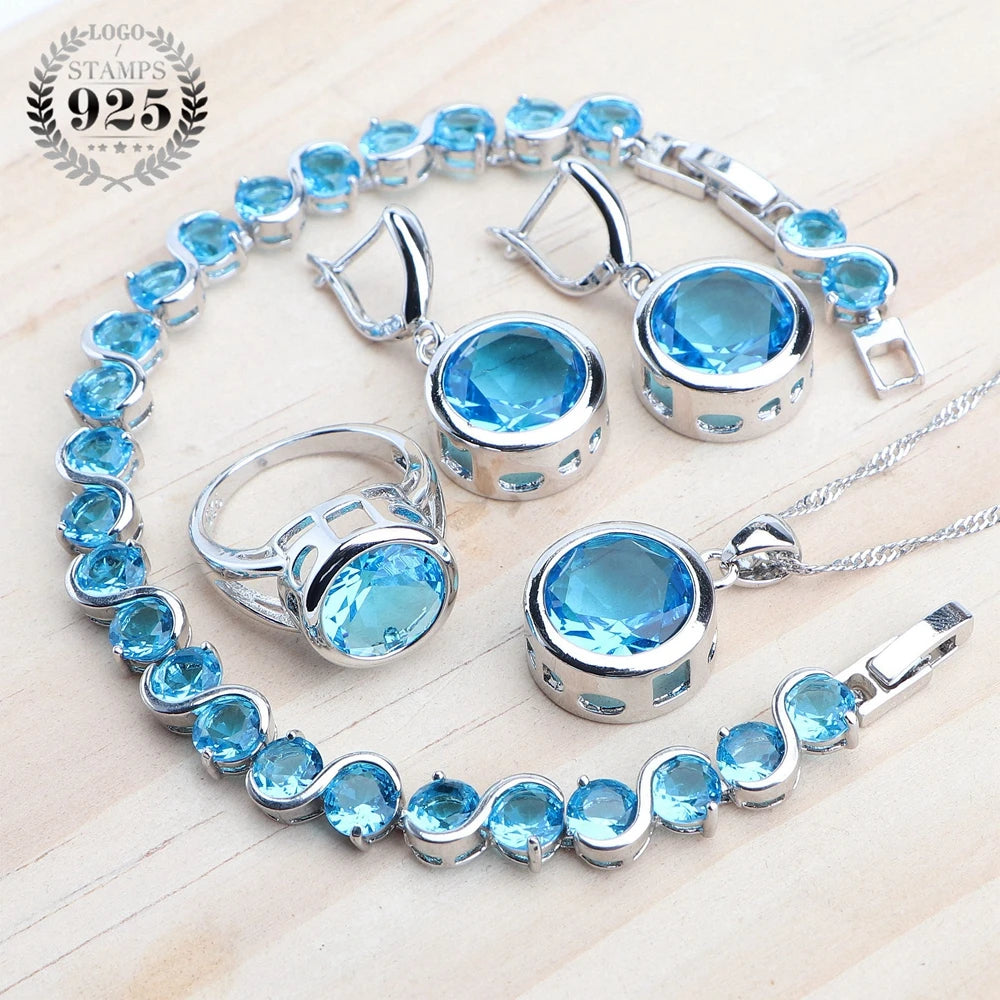 925 Sterling Silver Bridal Jewelry Set – Zircon Earrings, Ring, Bracelet & Necklace