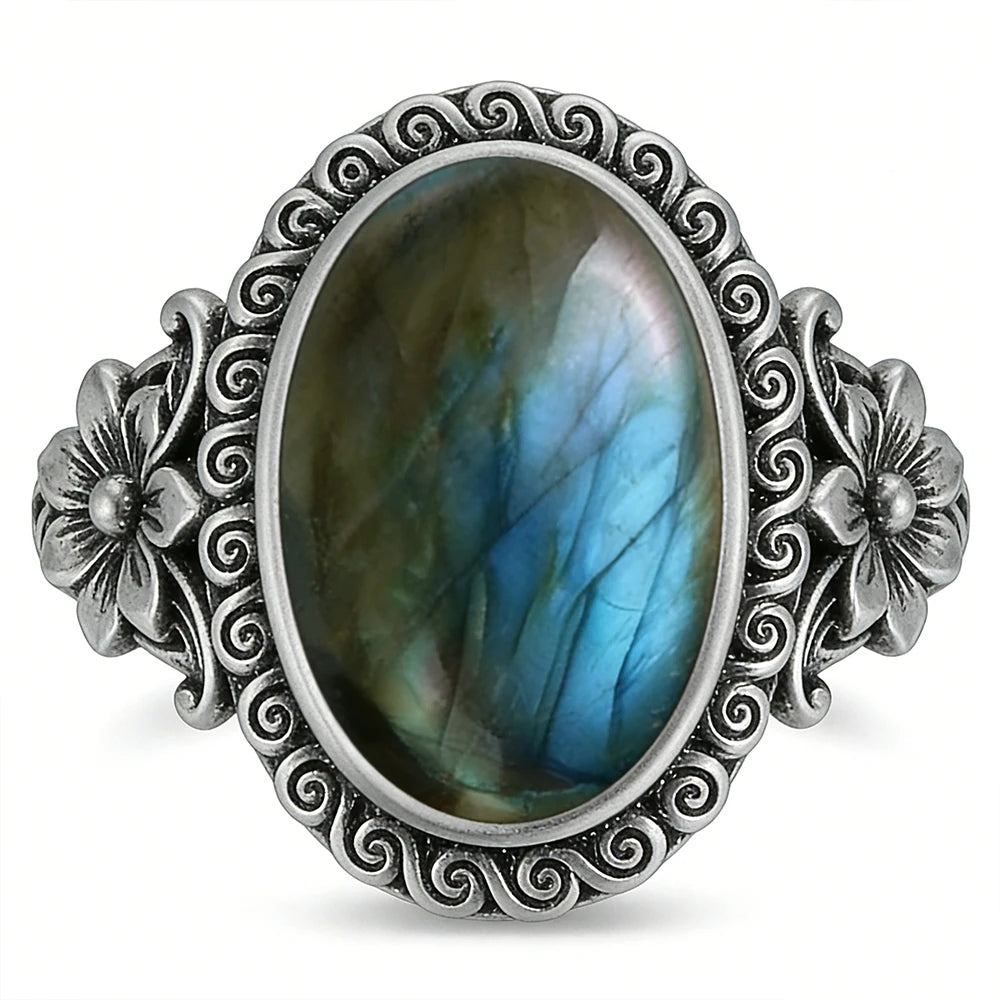 Anello con Pietra Labradorite in Argento 925 – Stile Vintage