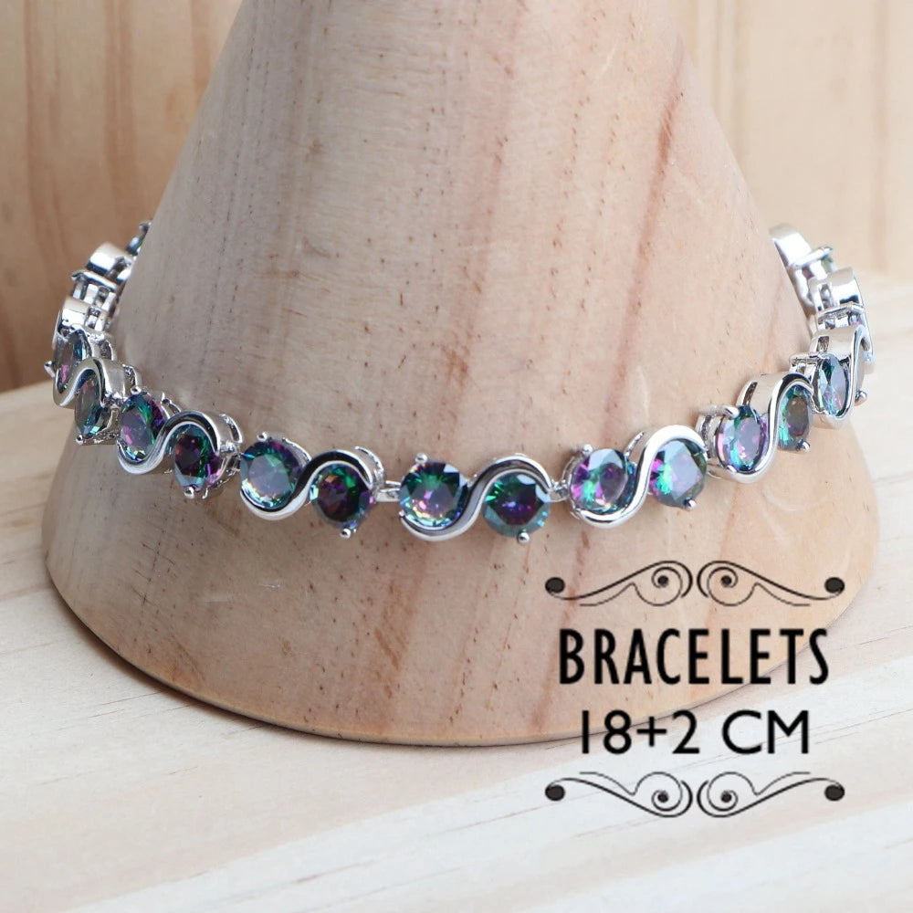 925 Sterling Silver Bridal Jewelry Set – Zircon Earrings, Ring, Bracelet & Necklace
