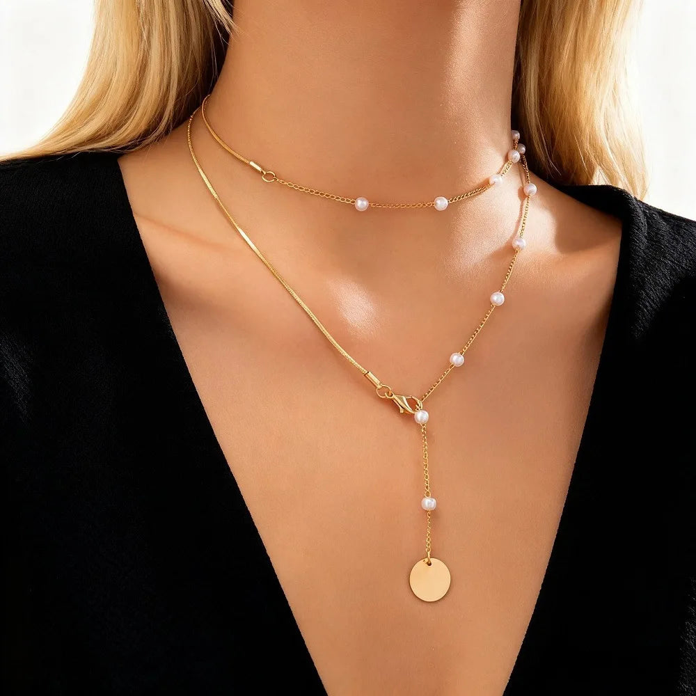 Collana Doppio Strato Snake & Perle – Stile Coreano