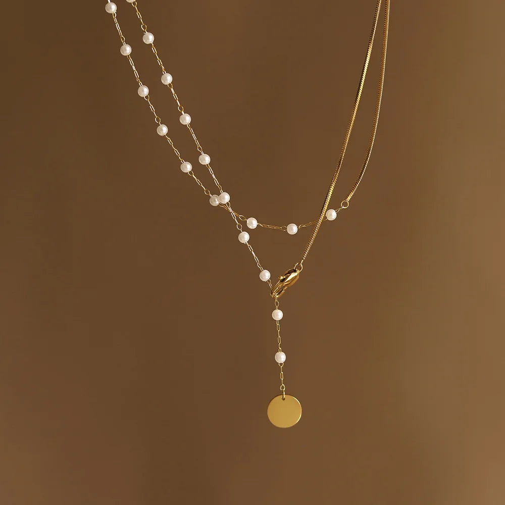 Collana Doppio Strato Snake & Perle – Stile Coreano